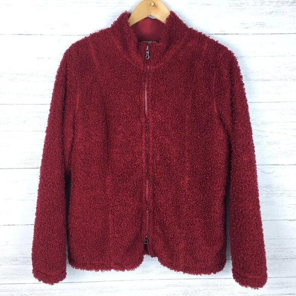 J. Jill Women's Red Plush Jacket Zipper Front Lightweight size Medium - Picture 1 of 8